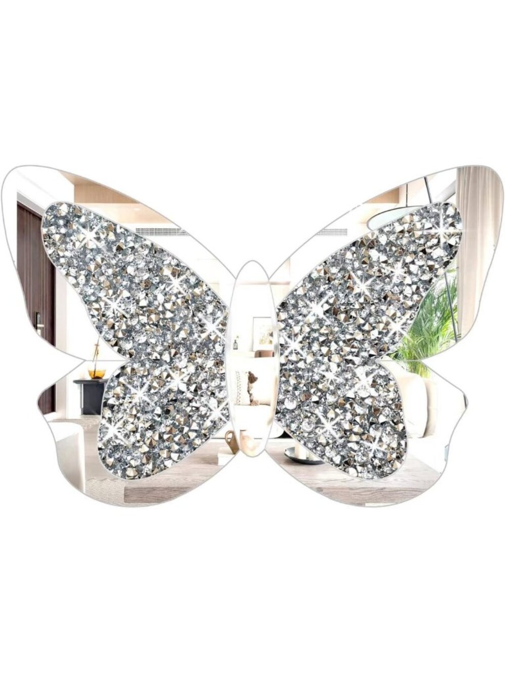 Butterfly Shaped Crystal Mirror - 10"x15" Silver Decor for Kids' Rooms